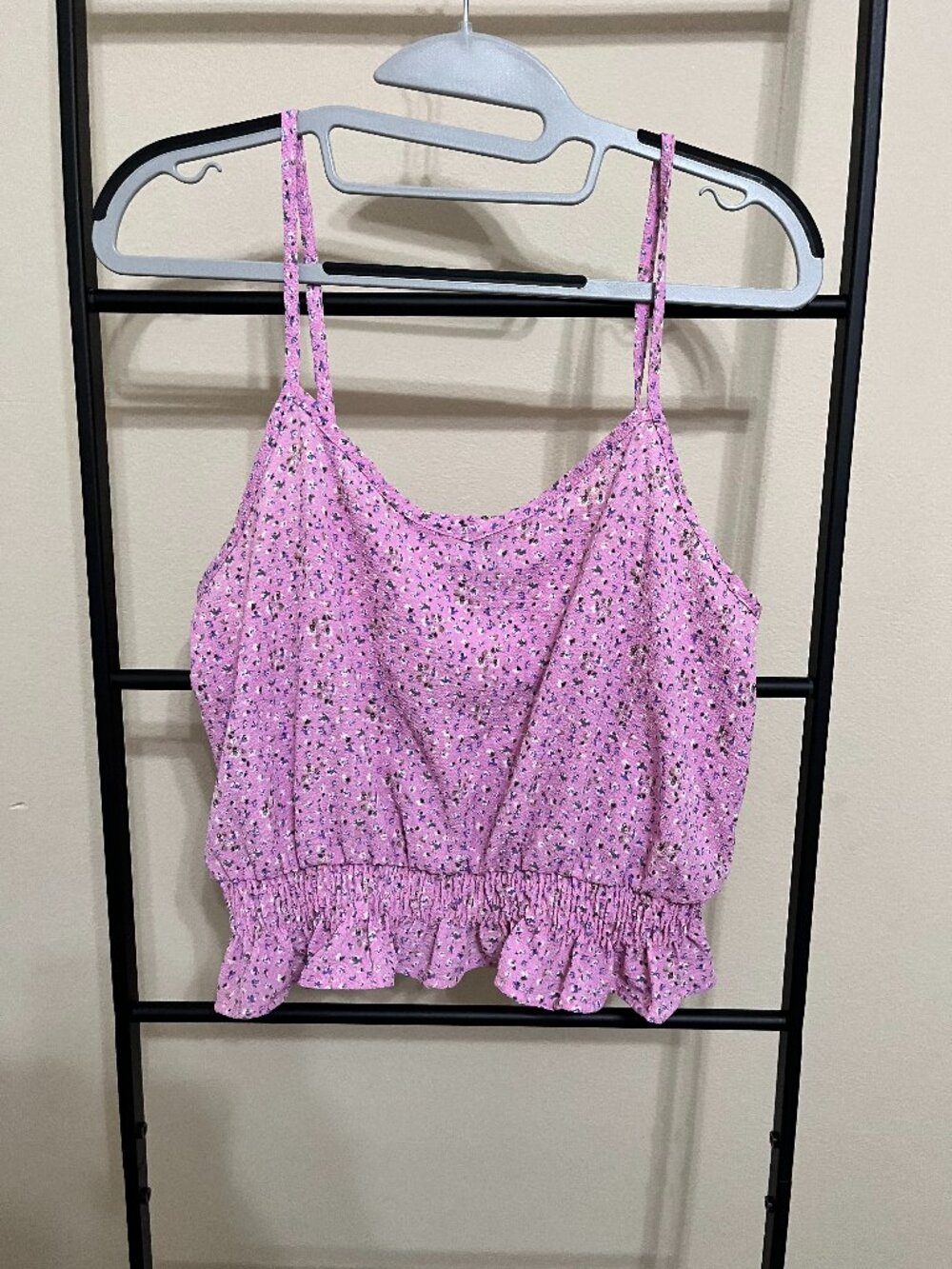 🌺Como Vintage  Floral Smocked Boho Cami Crop Top Size L
